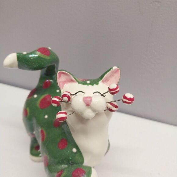 Amy Lacombe 2002 WhimsiClay Ceramic Cat Figurine Willitts Design Green Polka Dot - Picture 1 of 16